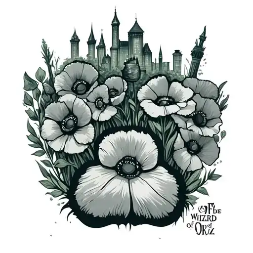 Wizard Of Oz Poppies With Dog Paw Print With Emerald City And All The Wizard Of Is Characters