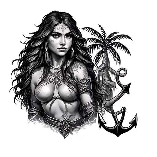 Viking Female With Anchor And Palm Tree
