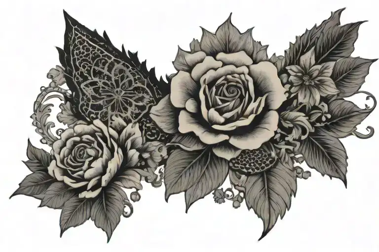 Combine A Vintage Lace Collar With A Blackwork Floral Pattern