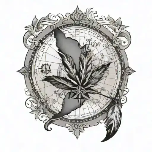 Old Mexico Map Baja California Compass Feather