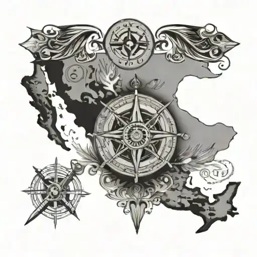 Mexico Map Baja California Compass Feather