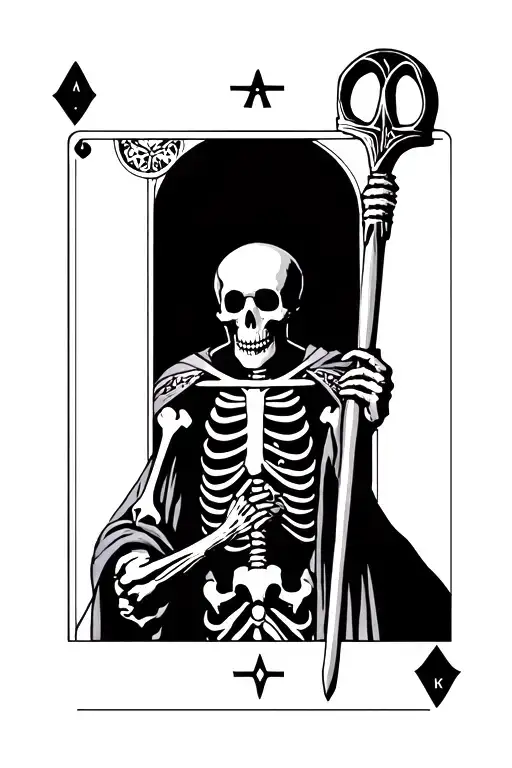 Emperor Tarot Card Depicting A Skeleton Holding A Ankh Staff