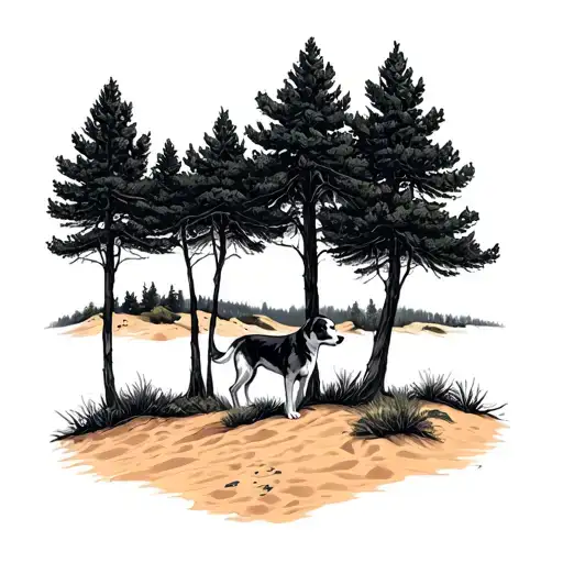 Pine Forest With Sand Dunes And Lost Dog