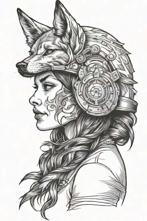 Woman Wearing A Wolf Helmet