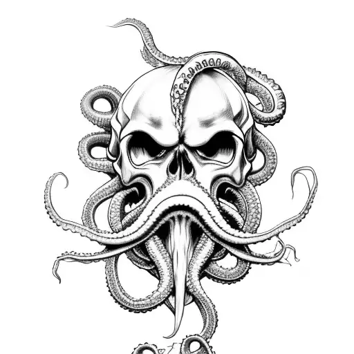 Kraken Whit Skulls In The Ocean