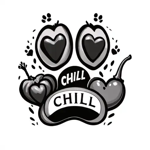 Paw Print And The Word Chill And A Love Heart And A Chilli Pepper