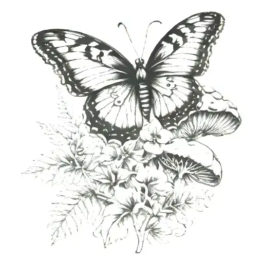 Flowers Fern Leaf Butterfly Small Mushroom