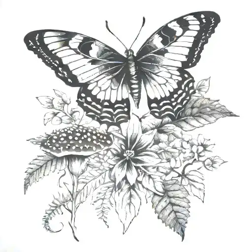 Flowers Fern Leaf Butterfly Small Mushroom