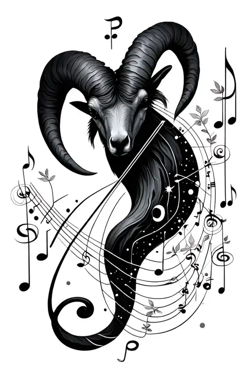 A Cosmic Aries Constellation Intertwined With Musical Notes And Nature Elements