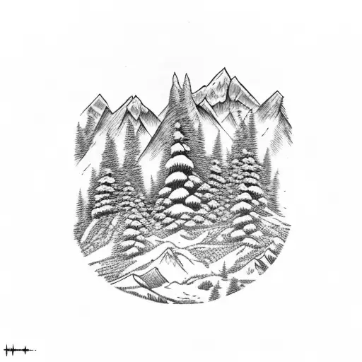 Mountain Scene With Trees Brids With Crosses