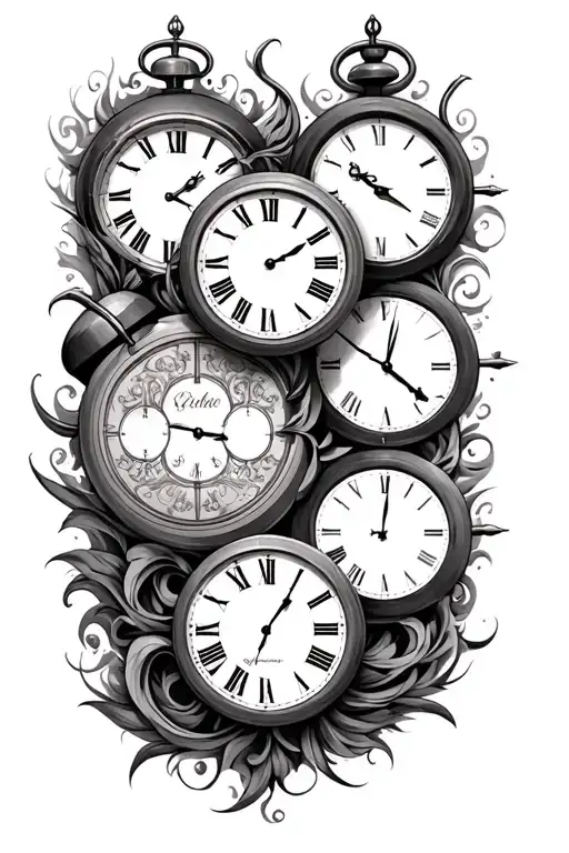 Four Clocks Depicting Time With Initials Intertwined