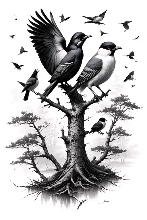 Different Types Of Birds Scattered Throughout Woods