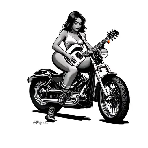 Women Playing Guitar On A Motorcycle