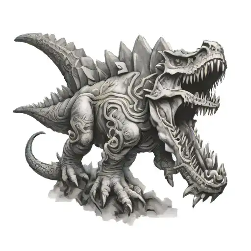 A Mystical Dinosaur Surrounded By Nordic Ruins