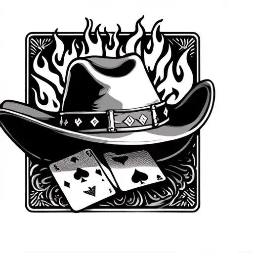 Flaming Cowboy Hat And Poker Cards