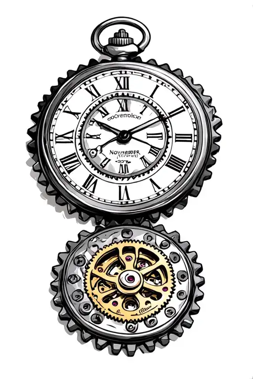 Gear Pocket Watch Steampunk Expressing Date 8 November 2017 Ending With Gears On The Bottom