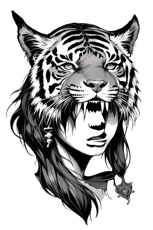 Lady With Saber Tooth Tiger On Her Head
