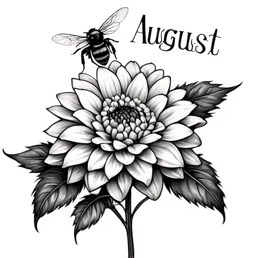 Dahlia With Bumble Bee And The Name August