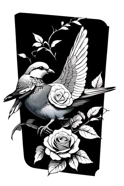 Bird Perched Dove Carrying A Rose