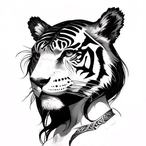 Lady With Sabertooth Tiger Headpiece