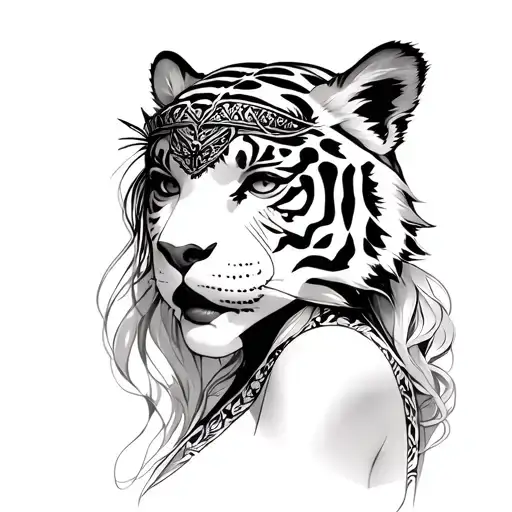 Lady With Sabertooth Tiger Headpiece