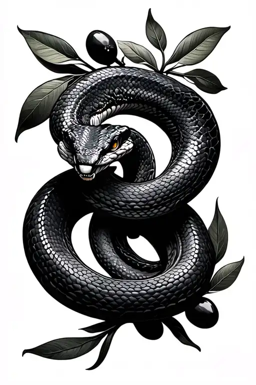 Snake Wrapped Around Olive Branch Surrounded