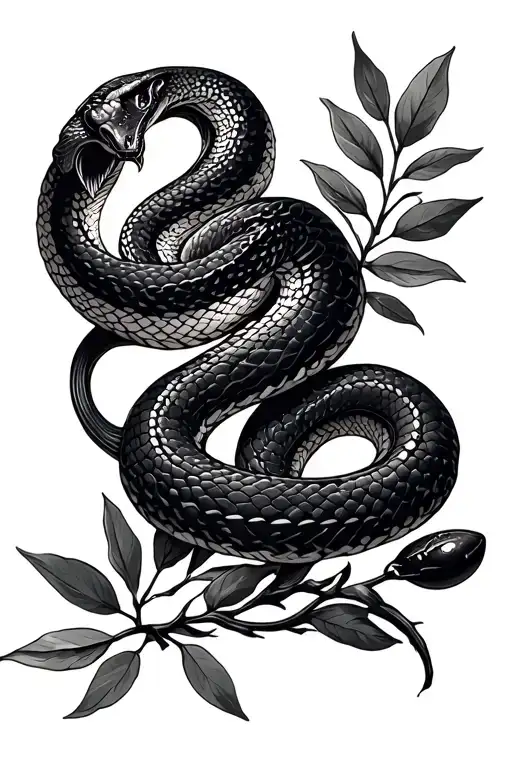 Snake Wrapped Around Olive Branch Surrounded
