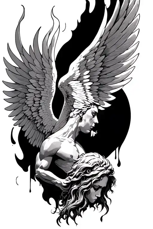 Icarus Falling From Sky Wings Of Fire Face Down - Ancient Greek Styling