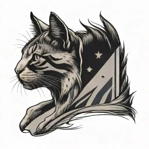 Half Human Face Half Cat Face With Trans Flag Representing A Trans And Therian Identity