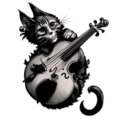 Cat Fiddle In The Under World With Skulls