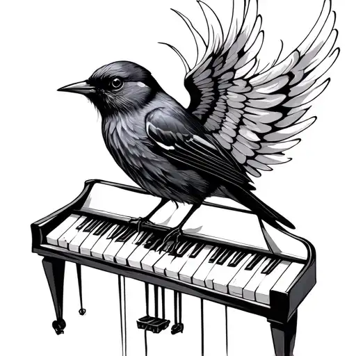 Imagine Blackbird With Wings Made Of Piano Keys Fine Line Minimalist