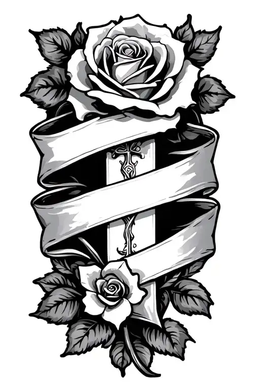 Cross And Rose With Banner