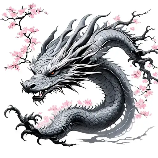 Cherry Blossom Tree With Dragon