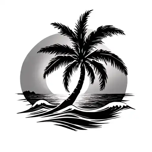 Palm Tree And Sun And Wave