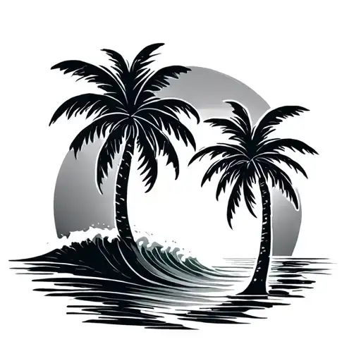 Palm Trees And Sun And Wave