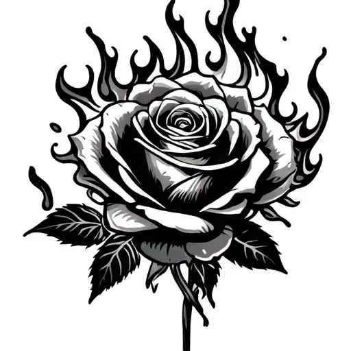 Black Rose In Fire Flames Coming