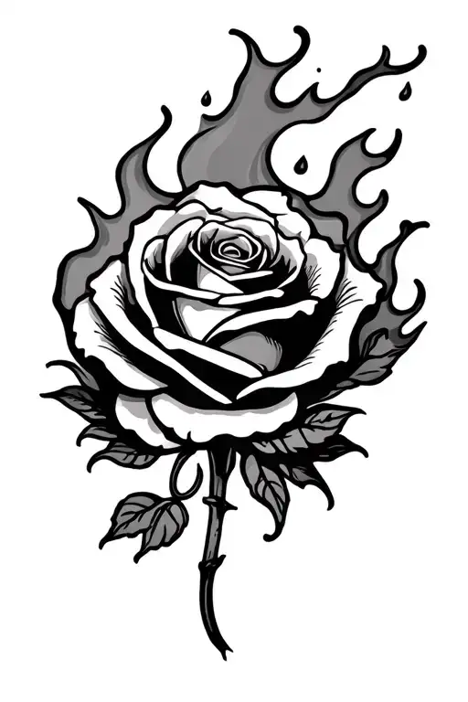 Black Rose In Fire Flames Coming