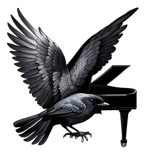 Blackbird On Piano One Wing Up