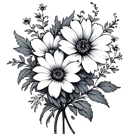 3 Flower Bouquet Fine Line