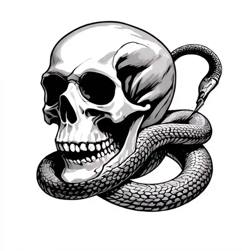Skull With A Skeleton Snake Coiled