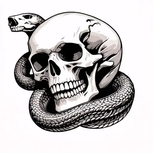Skull With A Skeleton Snake Coiled Down Arm