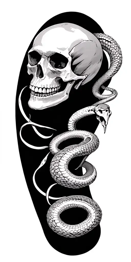 Skull With A Skeleton Snake Coiled Down Arm