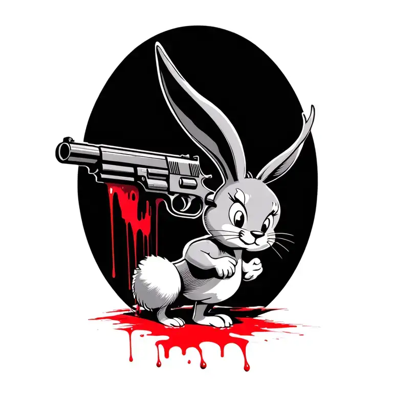Minimalist Tweety Shoots Bugs Bunny With A Gun And Blood Spreads All Over