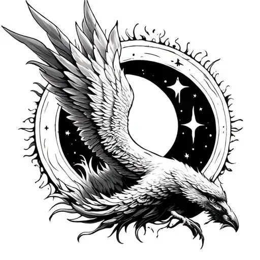 Sun Moon Stars Phoenix Rising From The Ashes