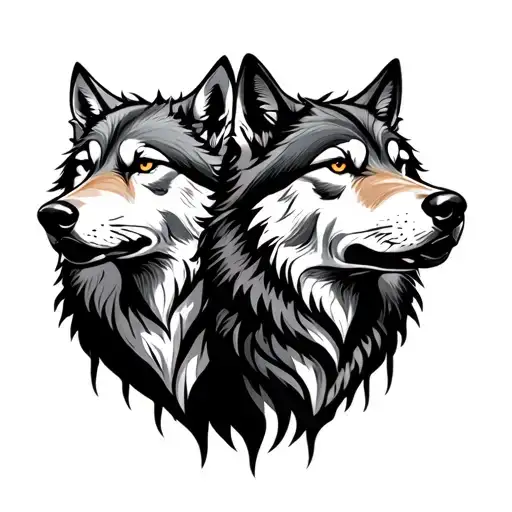 Two Wolves In One Old School Black