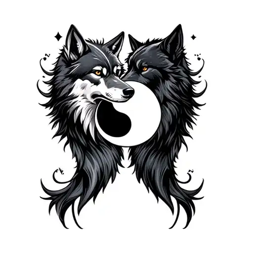 Two Wolves Yin And Yang Old School Black
