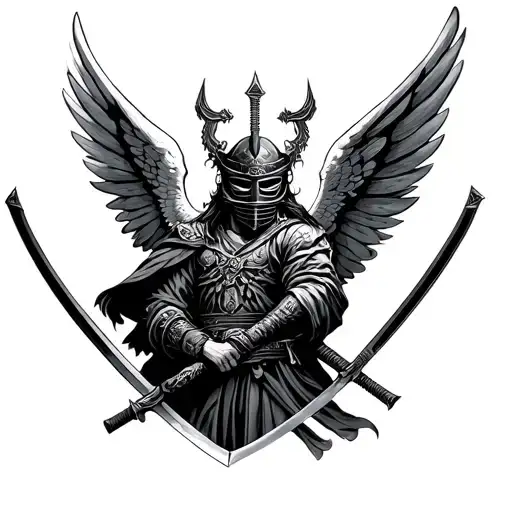 St Michael The Archangel With Samurai Mask And Katana