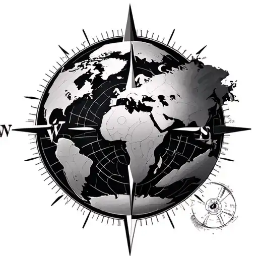 World Superimposed On A Compass