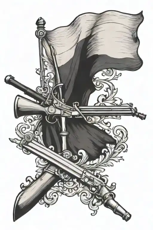 French Flag In An Old Format With An Old Rifle And A Sword Of