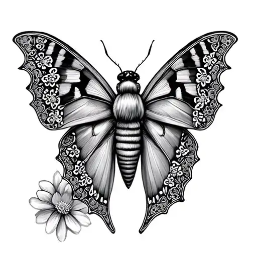 A Pretty Moth With Flowered Patterned Lace Wings